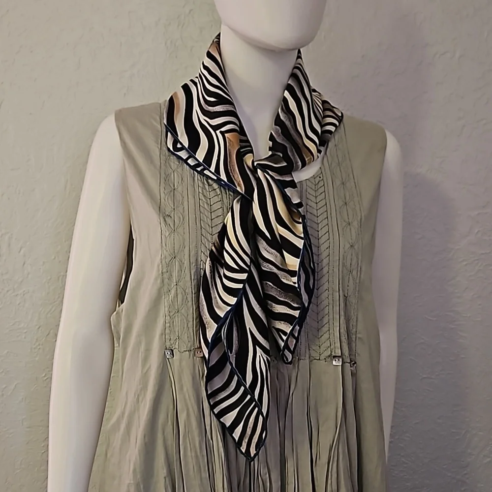 VTG Handrolled Silk Jungle Zebra Scarf